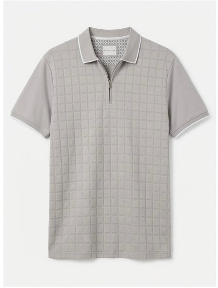 Denim & Flower Light Gray Polo T-Shirt With Block Textures