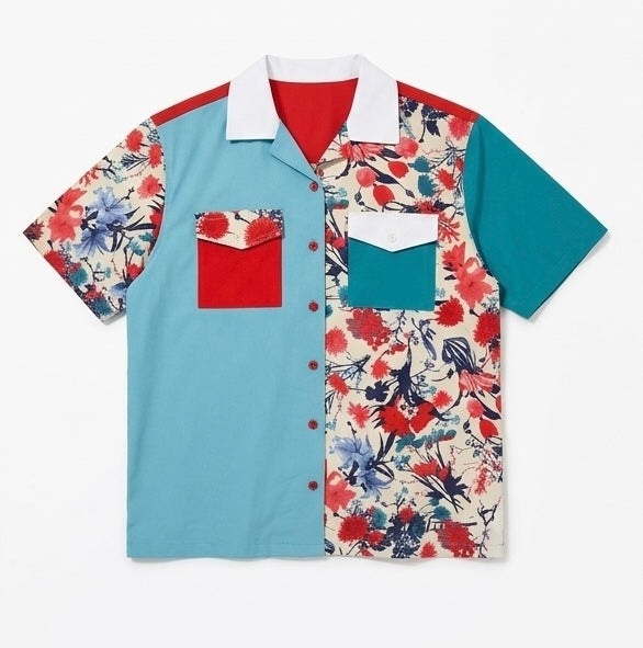 Fila Delanie floral and colour-block camp shirt, front