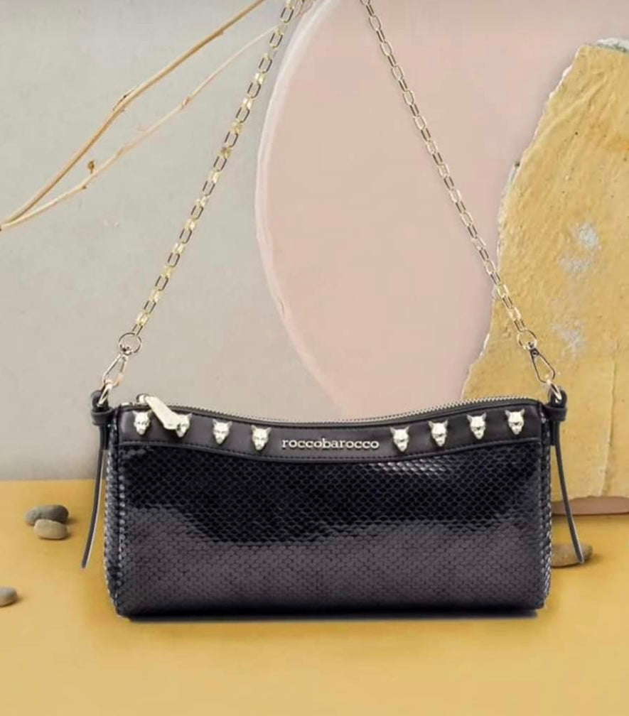 Roccobarocco Black Nero Tracolla Shoulder Bag With Chain Rbr910B5503
