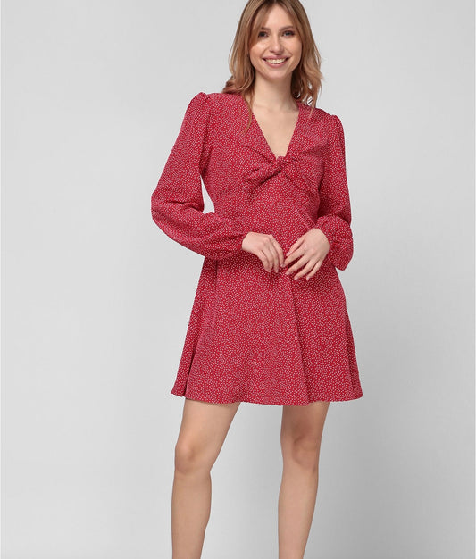Guess Women'S Polka Dot Twist-Front Mini Dress – Red