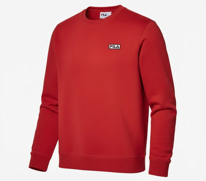 Fila red crew sweatshirt, angled view