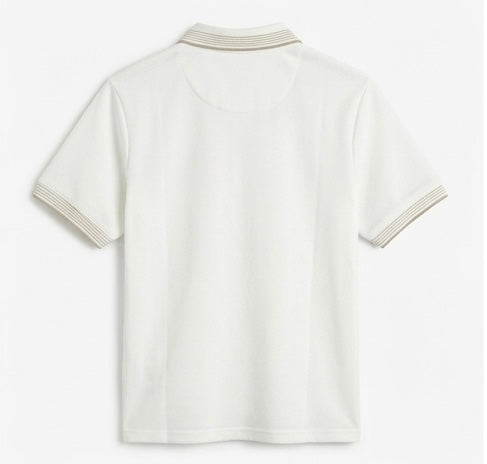 Cactus Man Men's White Polo T-Shirt, Beige Line Accents