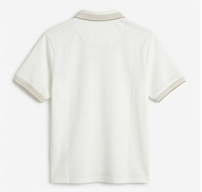 Cactus Man Men's White Polo T-Shirt, Beige Line Accents