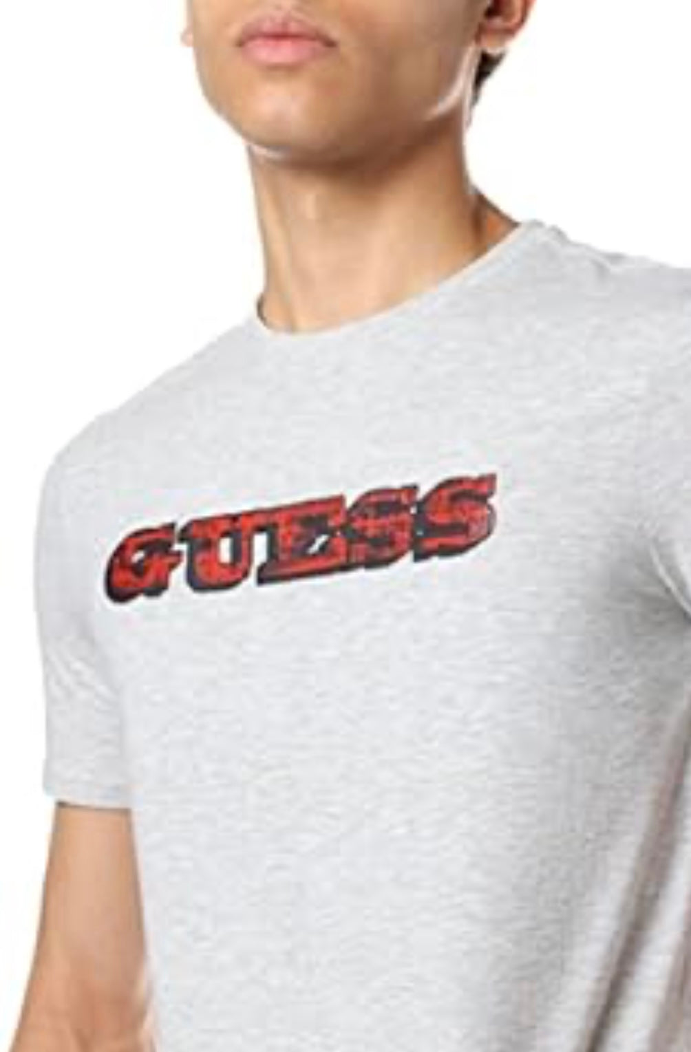 Guess Men'S Tartan Logo T-Shirt Grey