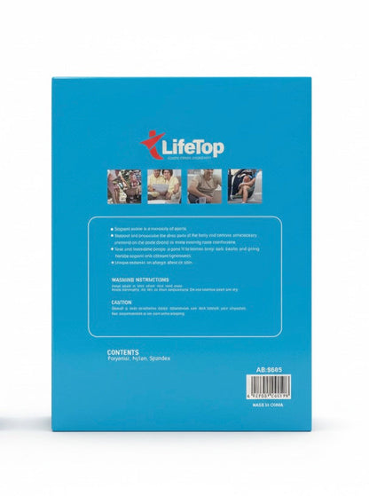 Back of blue Life Top back support box with product details