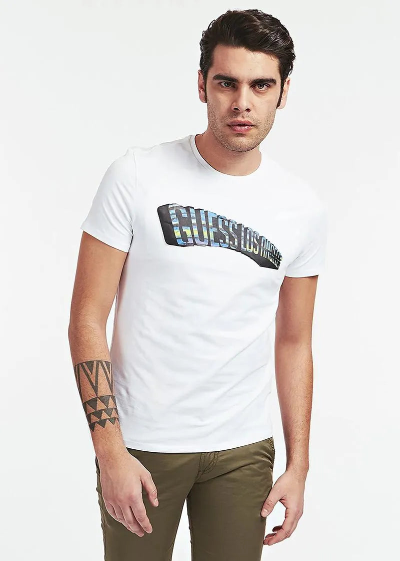 Guess Men'S Front Logo T-Shirt White