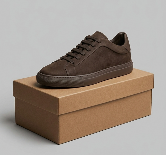 Massimo Dutti Men'S 'Brown Leather' Lace-Up Soft Nappa Sneakers
