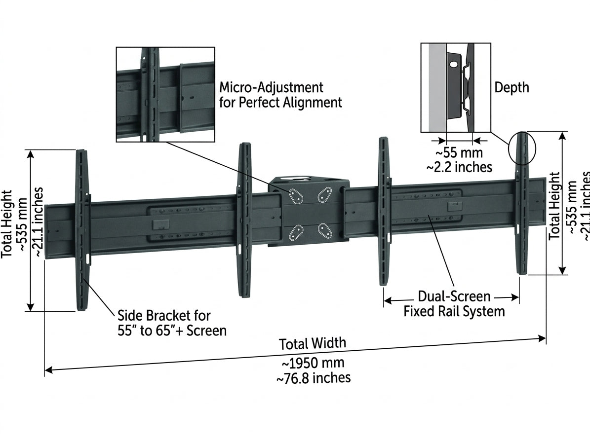 Vogel's PFA 9050 adapter with dimension and feature callouts