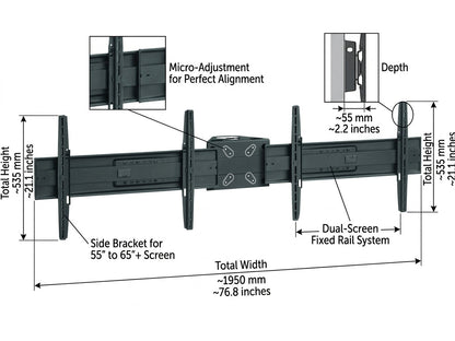 Vogel's PFA 9050 adapter with dimension and feature callouts