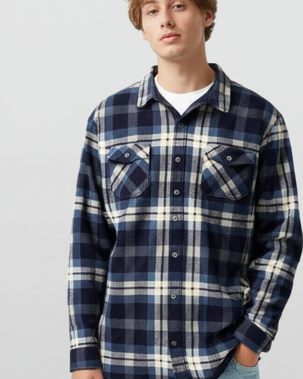 Freedom Foundry Men’s Navy Flannel Shirt – Classic Casual Shirt