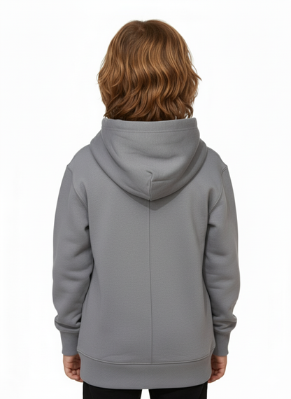 Back view of boy in grey hoodie