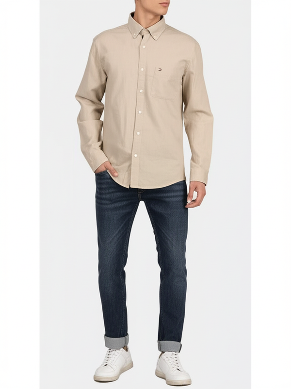 Clearance of Tommy Hilfiger Shirt – Men's Beige Button-Up – Classic