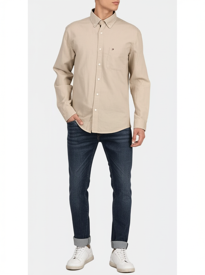 Clearance of Tommy Hilfiger Shirt – Men's Beige Button-Up – Classic
