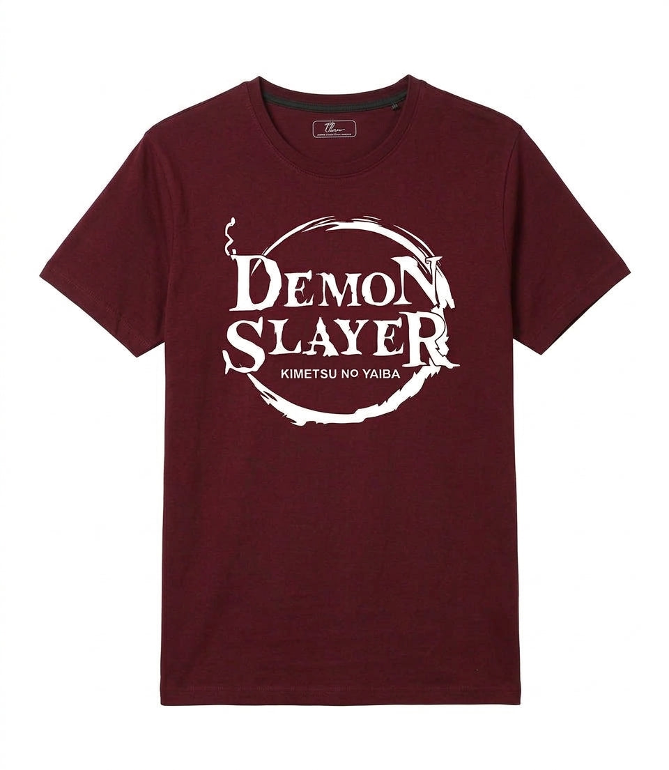 Burgundy Be Style Demon Slayer Kimetsu no Yaiba logo tee, front view