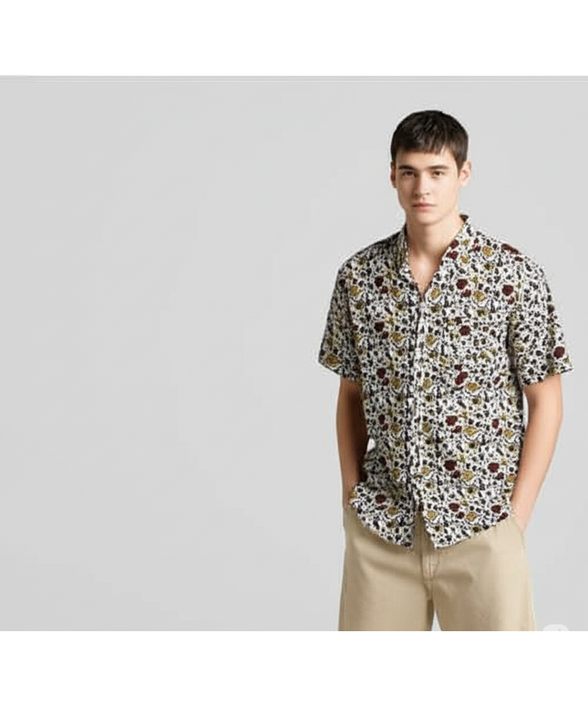 Denim & Flower Men’s Red & White Floral Design Shirt – Stylish Casual Wear