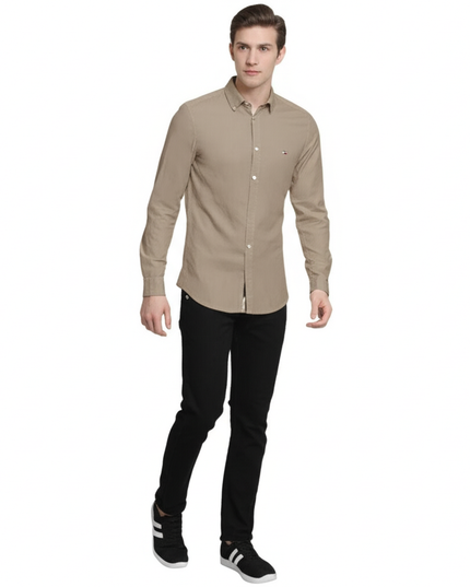 Tommy Hilfiger Men’s Long Sleeve Shirt, DARK BIEGE
