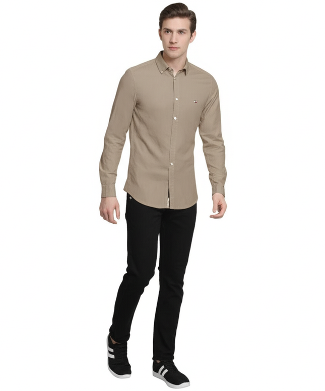 Tommy Hilfiger Men’s Long Sleeve Shirt, DARK BIEGE
