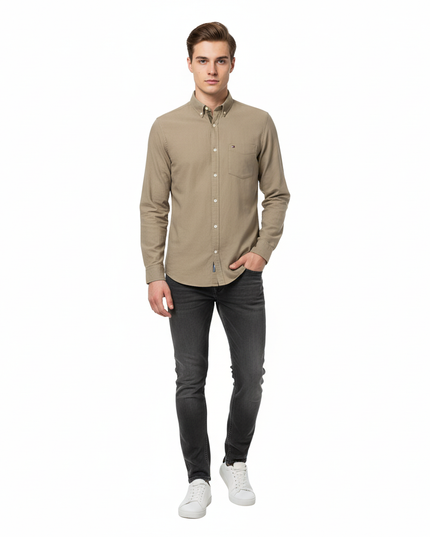 Tommy Hilfiger Men’s Long Sleeve Shirt, DARK BIEGE