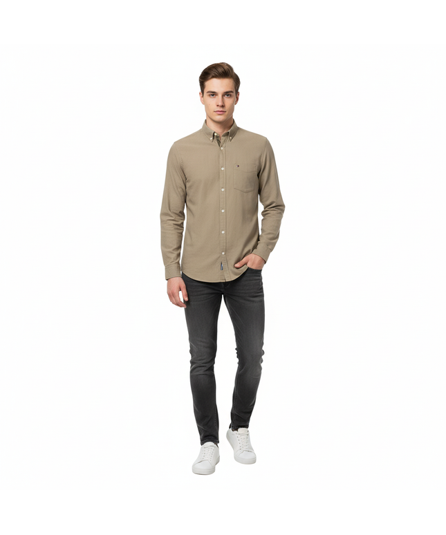 Tommy Hilfiger Men’s Long Sleeve Shirt, DARK BIEGE