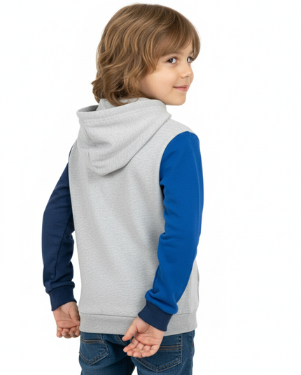 K-D Kids Hoodie, 2-7Y, Grey Blue Block 90
