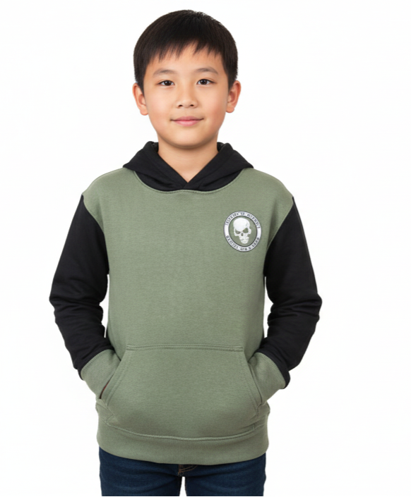 Colorful Planet Kids Hoodie, 6-20Yrs, Olive/Black Skull