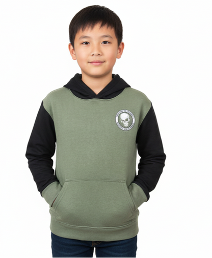 Colorful Planet Kids Hoodie, 6-20Yrs, Olive/Black Skull