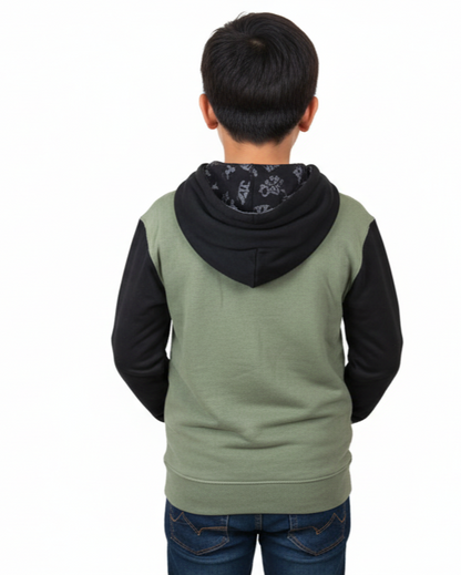 Colorful Planet Kids Hoodie, 6-20Yrs, Olive/Black Skull