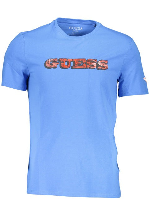 Guess Men'S Short-Sleeved Jersey T-Shirt Light Blue Crew Neck