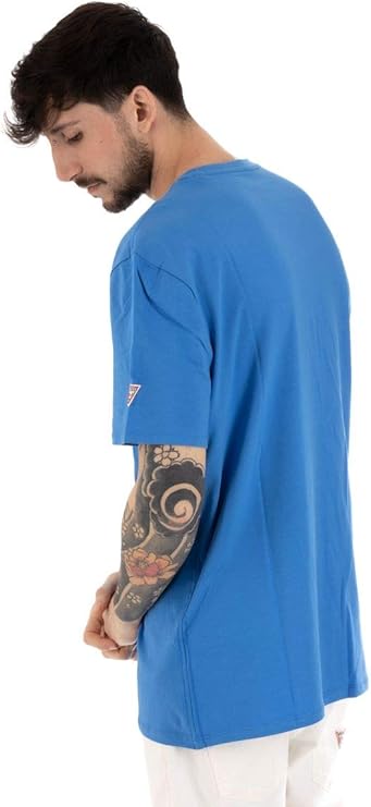 Guess Men'S Short-Sleeved Jersey T-Shirt Light Blue Crew Neck
