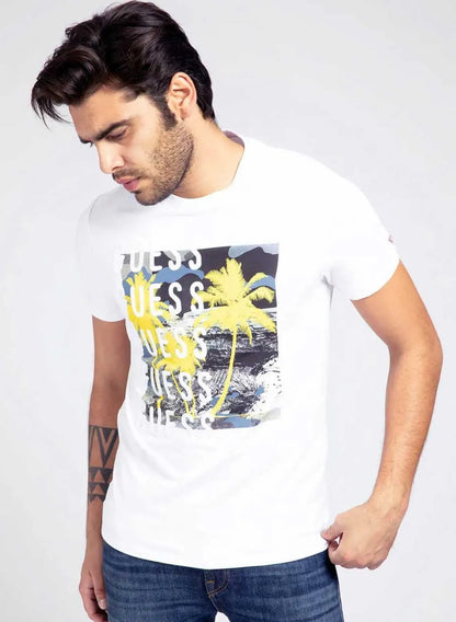 Guess Men'S Tropical Graphic T-Shirt White