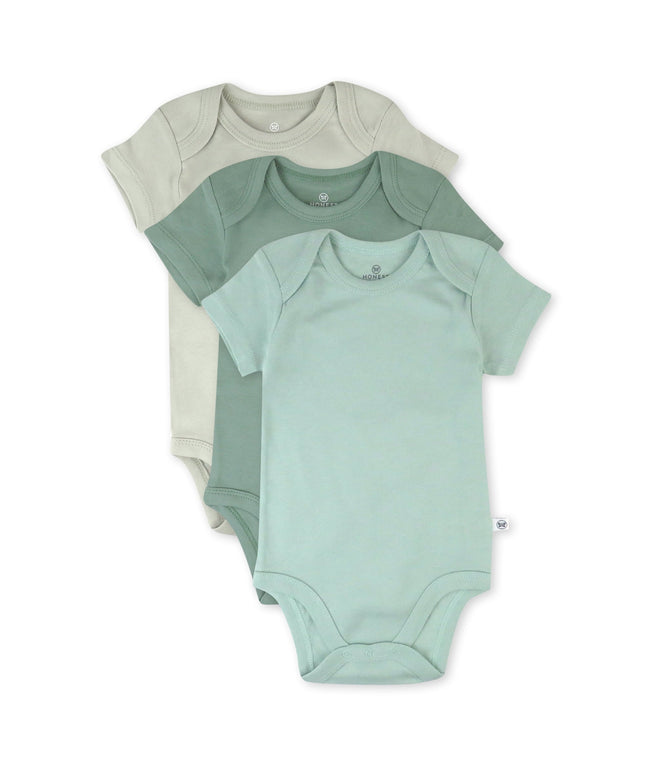 SIZE: 6M - Honest Baby Clothing Baby Boy or Girl Gender Neutral Organic Cotton Short Sleeve Bodysuits, 3 Pack