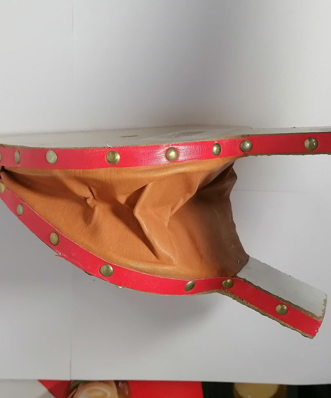 Vintage Middle East Wood & Leather Fireplace Bellows Fire Stroker Pink