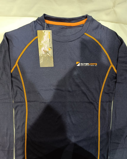 OUTERLIMITS Men striped round neck cotton blend navy blue set sport