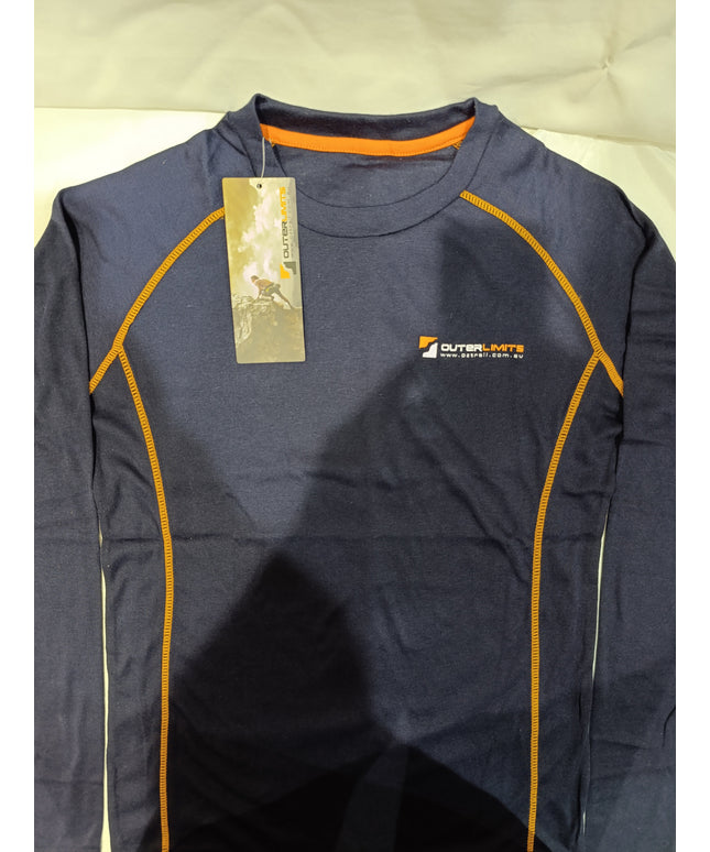 OUTERLIMITS Men striped round neck cotton blend navy blue set sport