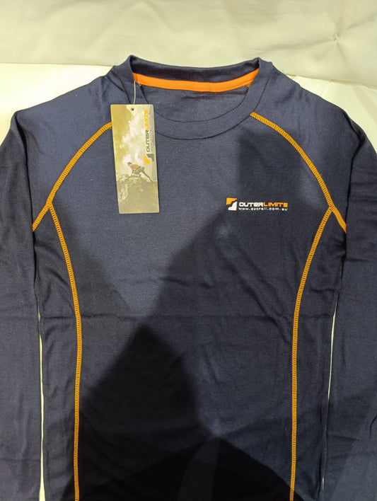 Outerlimits Men Striped Round Neck Cotton Blend Navy Blue Set Sport