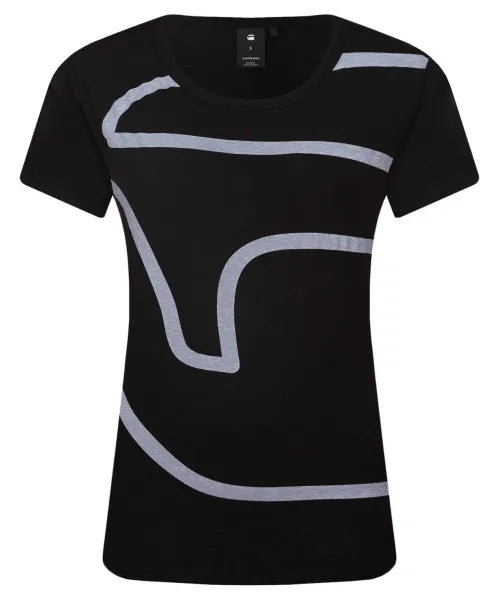 Black G-Star Raw Flemsyer women's T-shirt with grey abstract line print, flat front view