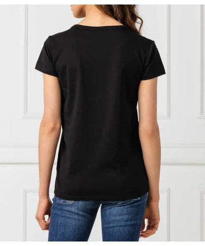 Back view of plain black G-Star Raw women's T-shirt on model