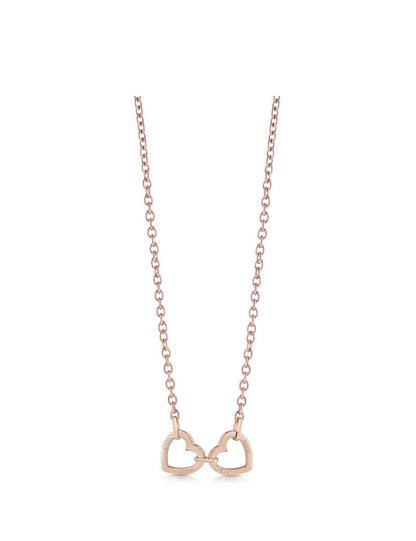 Guess rose gold chain necklace with double interlocking heart pendant, full length