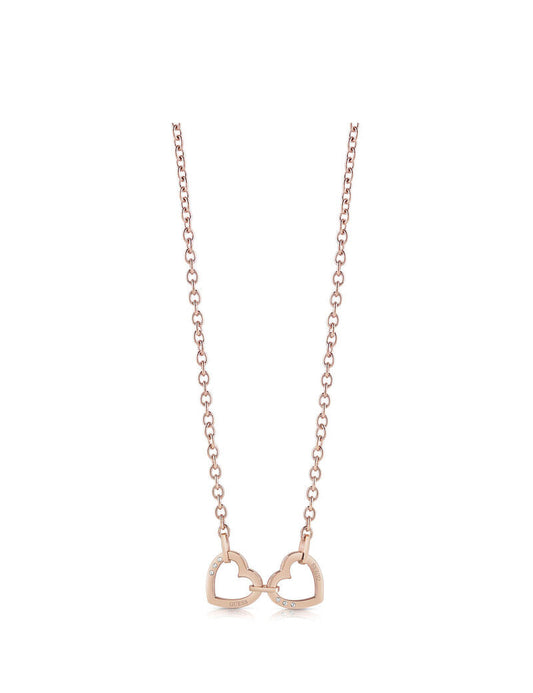 Guess rose gold chain necklace with double interlocking heart pendant, full length