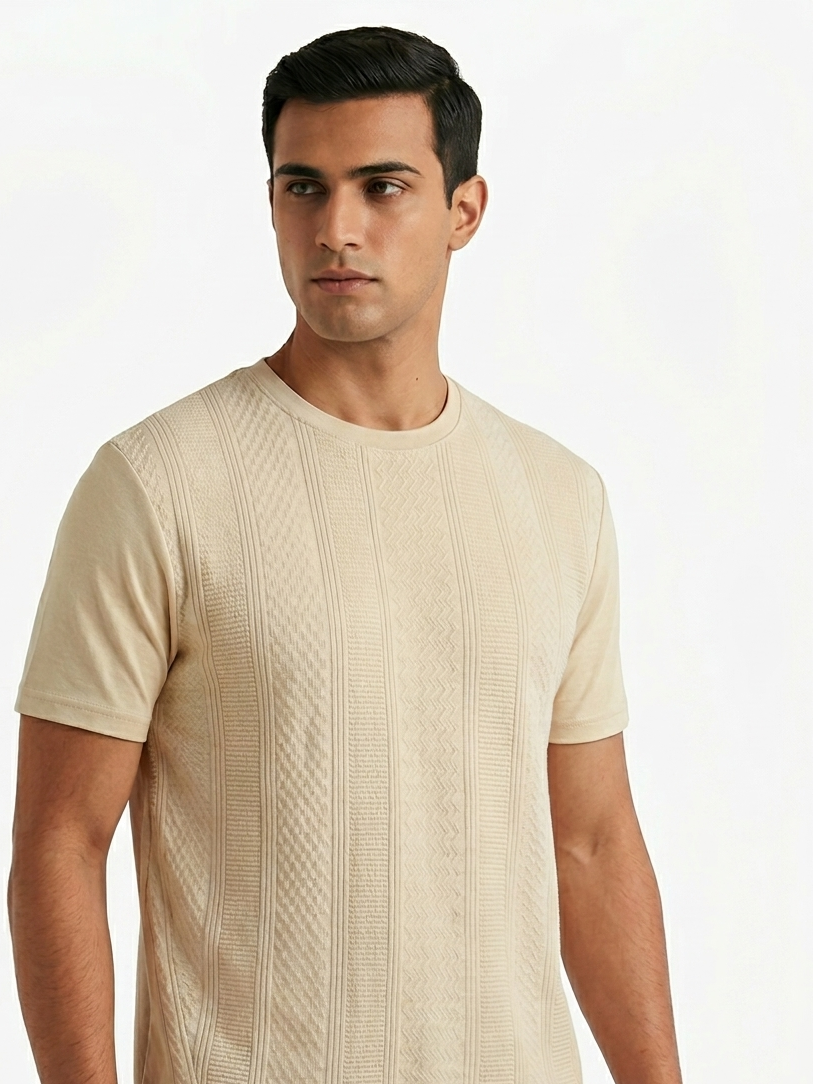 Denim & Flowers Beige Mens Shirt With Line Patterns