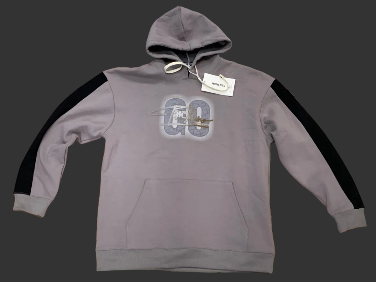 Momento Textured Hoodie with Contrast Sleeve Stripes – Taupe Grey