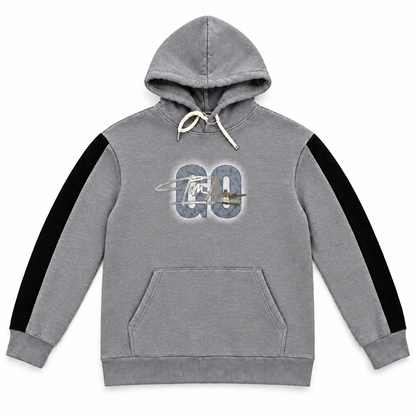 Momento Textured Hoodie with Contrast Sleeve Stripes – Taupe Grey