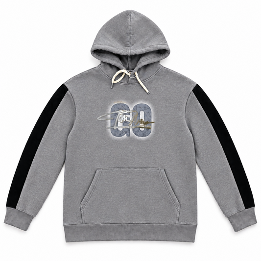 Momento Textured Hoodie with Contrast Sleeve Stripes – Taupe Grey
