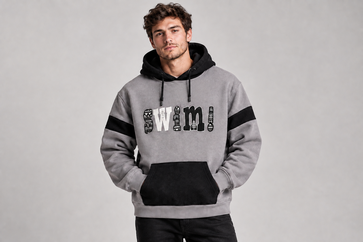 Clearance of Momento Swimwear – "Swim!" Colorblock Hoodie – Grey