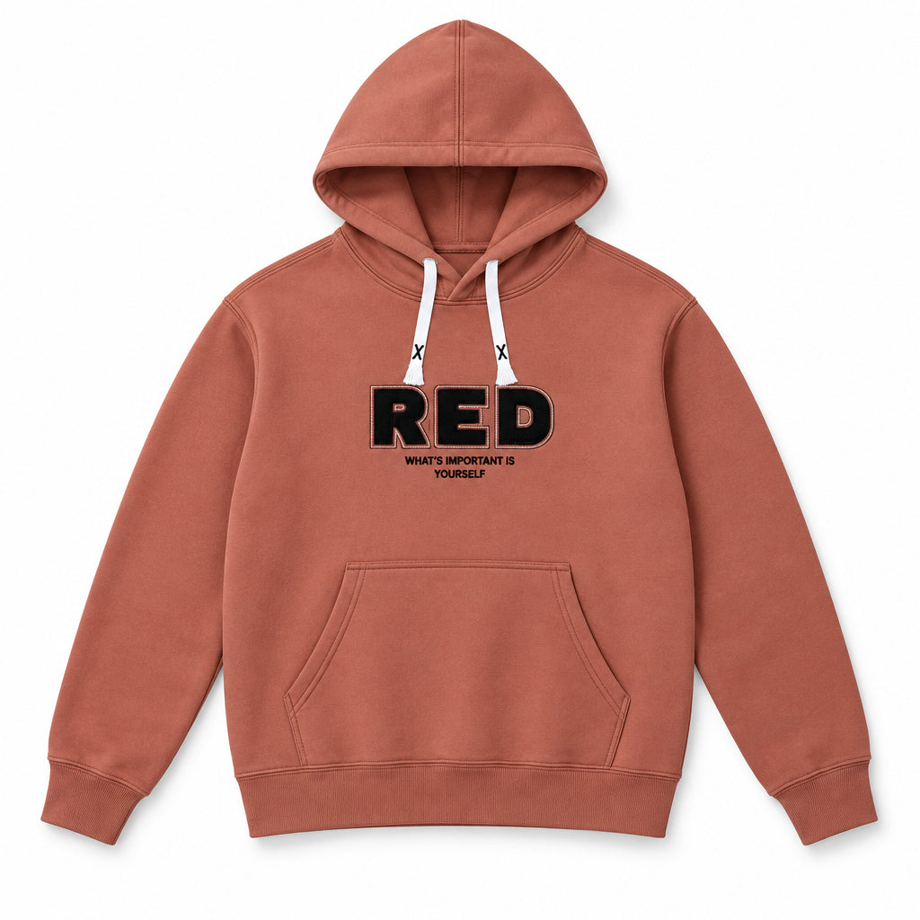 Clearance of Momento Hoodie – RED Graphic Hoodie – Terracotta Brown