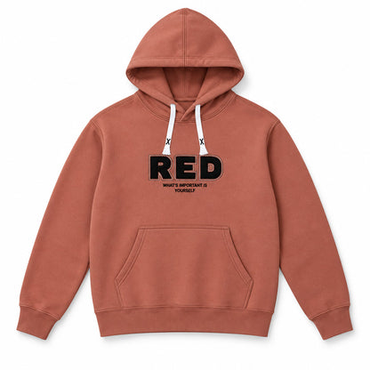 Clearance of Momento Hoodie – RED Graphic Hoodie – Terracotta Brown