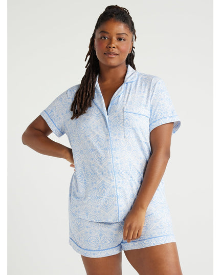 SIZE: M(8-10) - Joyspun Women's Knit Notch Collar Top and Shorts Pajama Set, 2-Piece,