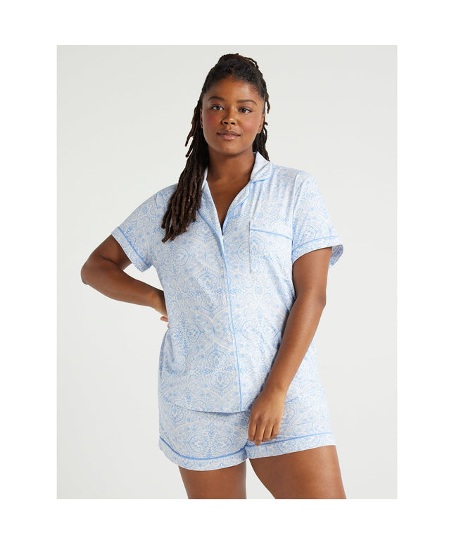 SIZE: M(8-10) - Joyspun Women's Knit Notch Collar Top and Shorts Pajama Set, 2-Piece,