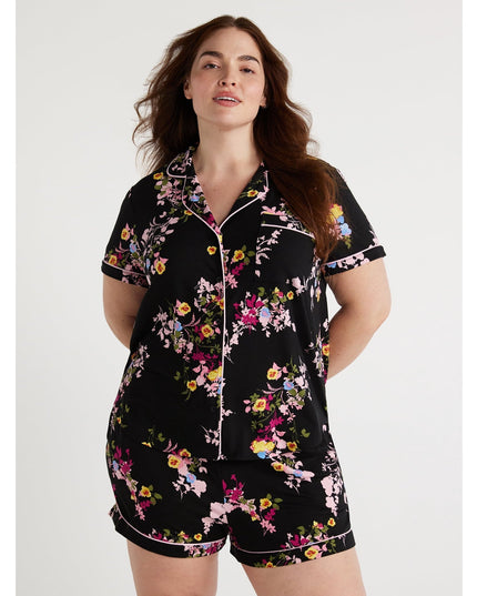 SIZE: L(12-14) - Joyspun Women's Knit Notch Collar Top and Shorts Pajama Set, 2-Piece