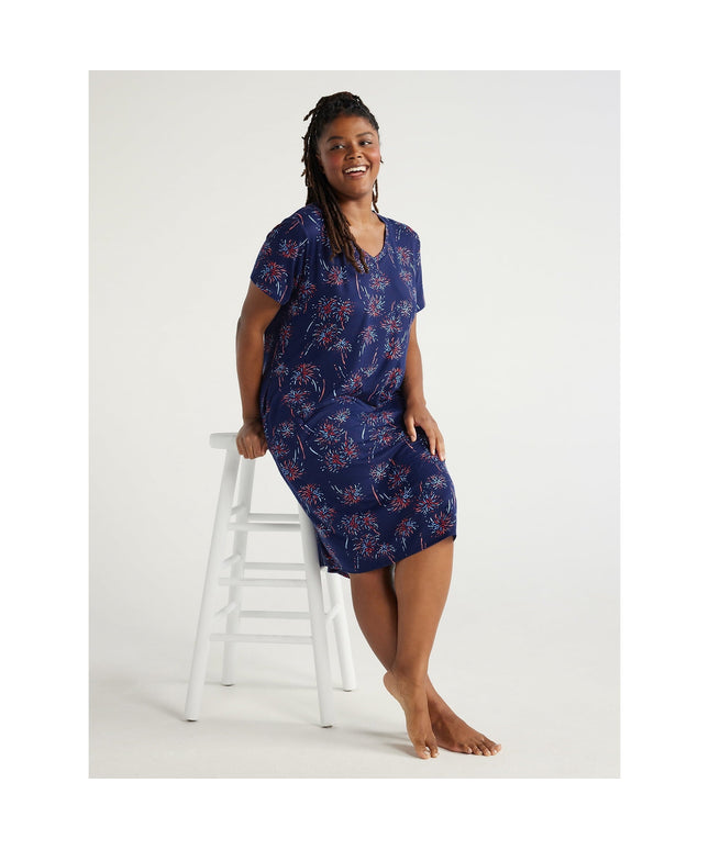 SIZE: S - Joyspun Women's Short Sleeve Knit Midi Chemise